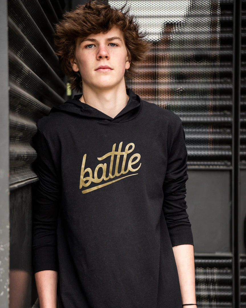 Warstic Sports, Inc BATTLE LONG SLEEVE HOODIE TEE (BLACK) APPAREL 2 Warstic Sports, Inc BATTLE LONG SLEEVE HOODIE TEE (BLACK) APPAREL